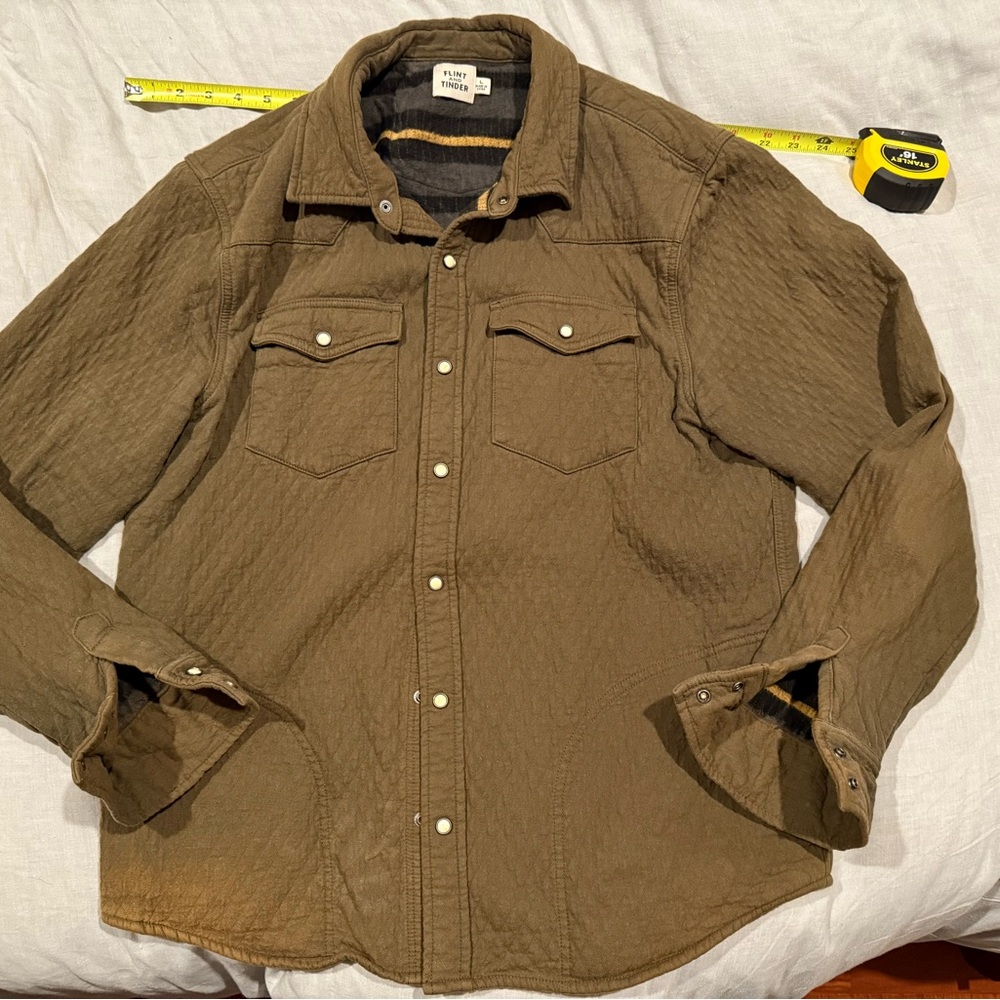 Flint and Tinder Large Moss Quilted Western Bone Snap Jacket Men’s